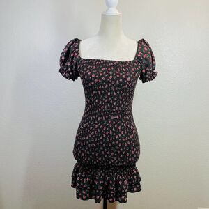 Forever 21 scalloped floral dress red roses sz m womens
